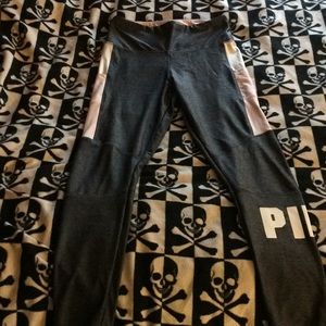 PINK ULTIMATE LEGGINGS GRAY WHITE PINK SZ L EUC